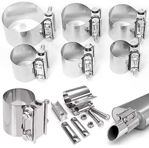Swpeet 2Pcs 2.75 Inch Stainless Steel Exhaust Clamps, Lap Joint Band Clamps for Exhaust Pipes Mufflers