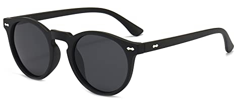 YAMEIZE Lunettes de Soleil Polarisées Ronde-Ovale Rétro Vintage Teintée Lunettes Mode Classique pour hommes Femmes Protection UV 400 Noir Gris