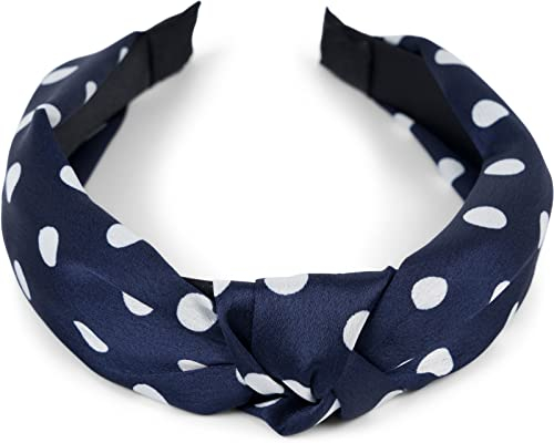 styleBREAKER Damen Haarreif mit Punkte Muster und Knoten im Retro Style, Rockabilly, Vintage Look, Haarband, Headband 04026015, Farbe:Dunkelblau-Weiß