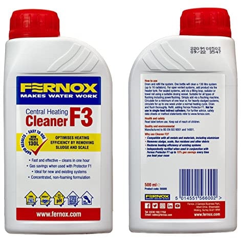Kudos-Trading - Fernox F3 Cleaner 500ml 5660 (liquid) pH Neutral Central Heating and Water Underfloor Heating Cleaner Plumber DIY Installer.