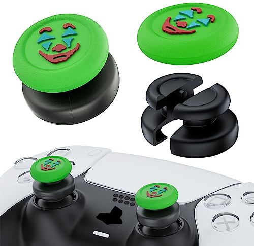 PlayRealm Lot de 2 extensions de joystick et housse en silicone pour manette de PS5 et PS4 (vert joker)