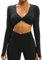 TZLDN Sport Oberteile Damen Rückenfrei T-Shirt Gym Top Yoga Langarm Crop Top Sportshirt Leicht Fitness Oberteil mit Daumenloch Twist - Schwarz S