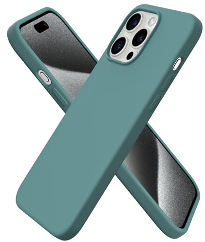 ORNARTO Compatible with iPhone 15 Pro Max Case 6.7, Slim Liquid Silicone 3 Layers Full Covered Soft Gel Rubber 15 Pro Max iPhone Case Cover 6.7 inch-Pine Green