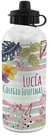 LolaPix Botella Agua Niños Colegio. Botella Personalizada. Botella Agua Niños. Botella Aluminio Personalizada. Con 2 Tapones Cierre. Flamenco