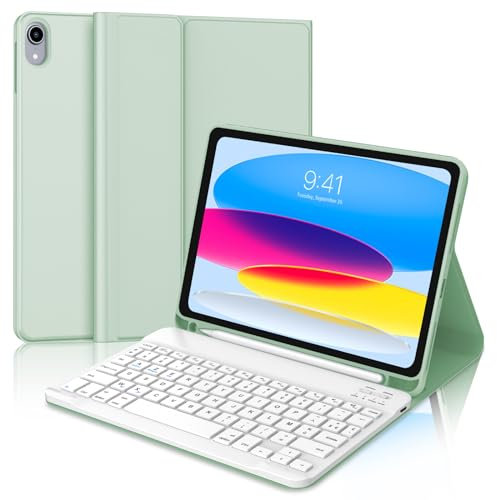 JADEMALL Coque Clavier iPad A16 11ème Generation 2025/10ème Generation 10.9 2022, AZERTY Français Clavier Bluetooth Détachable pour iPad 11/10ème Génération 11/10.9 A2696/ A2757/ A2777, Vert Clair