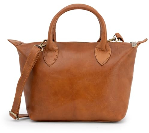 Berliner Bags Vintage Handtasche Louise, Mittelgroße Leder-Schultertasche für Damen, Umhängetasche - Braun