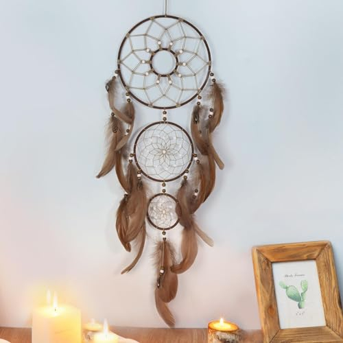 Nice Dream Große Traumfänger für das Schlafzimmer Braun Boho Traumfänger Wanddekoration Hängendes Ornament Zimmerdekoration für Teenager…
