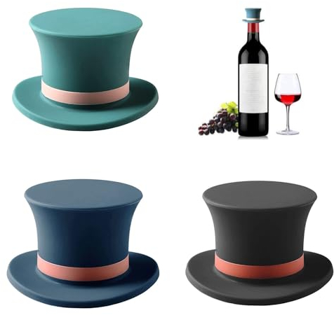 winmiya 3Pcs Wine Bottle Stoppers Silicone Bottle Stoppers Funny Top Hat Bottle Stopper Reusable Silicone Stopper Cap Reusable Bottle Saver Sealer Wine Cork for Wine Bottle Beer Corks