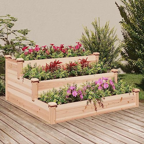 Homgoday Hochbeet 3 Etagen Gartenbeet Pflanzenbeet Pflanzkasten Pflanzkübel Kräuterbeet Stufenbeet Blumentreppe Pflanztreppe für Balkon Garten Terrasse120x120x56 cm Massivholz Tanne