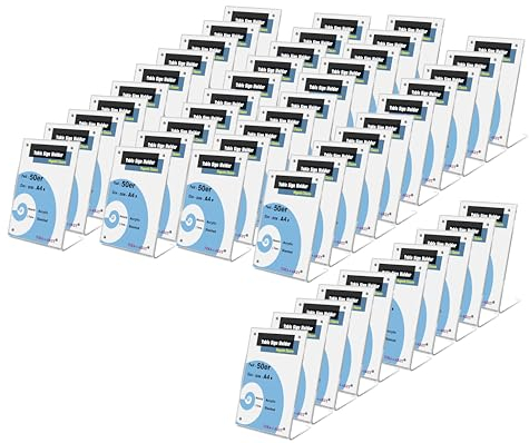 TUKA-i-AKUT 50x A5 Hoch Tischaufsteller Acryl Glasklar mit Magnetverschluß, Prospektständer Foto-Halter Schräg Tischständer Werbeaufsteller für Menükarte Preisschild Tischschilder TKD8242-A4-50x