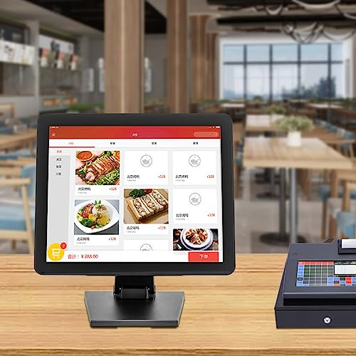 17 Zoll Kassenmonitor YUNRUX 1280×1024 Auflösung Registrierkasse Verstellbar klappbar 0-90°Touchscreen Monitor USB POS LCD Monitor Touchscreen Monitor für Kassensystem mit HDMI VGA Kopfhöreranschluss