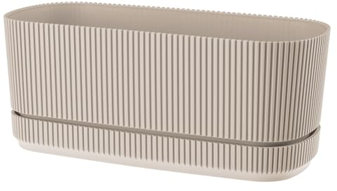 VERDENIA PERA Eleganter Ovaler Blumentopf mit Speziellem Untersetzer – Stilvolles Anthrazit-Finish, Leicht für den Innen- und Außenbereich – 29x13x12cm – Beige