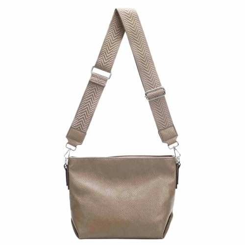 Damen Tasche Shopper Hobo Bags Crossbody Schultertasche Umhängetasche Handtasche Gürteltasche Crossover Kunst Leder Taupe V1