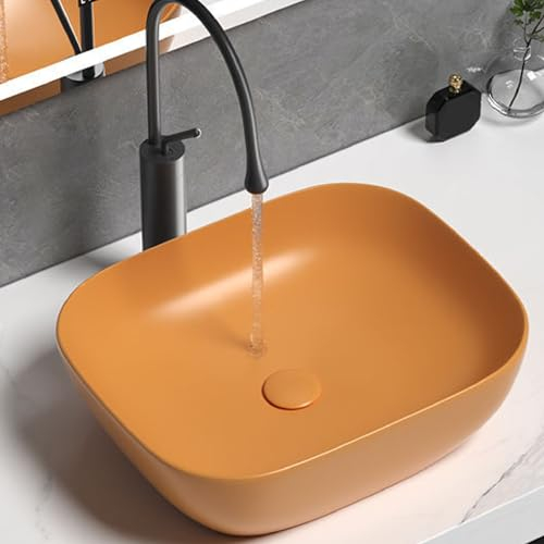 Badezimmer-Waschbecken, einfach zu installierendes Keramik-Waschbecken, kratzfest, modernes, einfaches Aufsatz-Kunstwaschbecken, geeignet für Hotels, Garderobe, Gästezimmer, Haushaltsbalkone (Orange 2