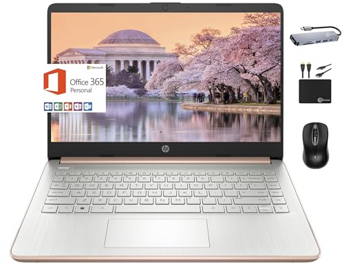 HP MarxsolAccessory - Laptop portatile Micro-Edge da 14 2024, Intel Quad-Core N4120, 8 GB di RAM, 256 GB (128 GB eMMC + scheda da 128 GB), WiFi, Windows 11S + 1 anno Office 365, MarxsolAccessory Rose
