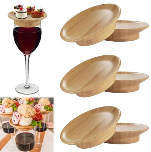 Rienan 6 Stück Weinglas Topper Wine Glass Charcuterie Topper Weinglas Topper Holz Weinglas Aufsatz für Flasche Prevent Red Wine From Splashing, für Desserts Getränke Partyzubehör.