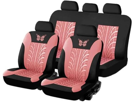 MaKeMoney 9 Stück Auto Sitzbezüge Sets FüR V-W Polo IV (9N) 2006-2021, Leder Autositzbezüge Rutschfester Atmungsaktiv Innenraum Zubehör, F/Pink
