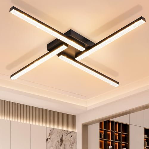 ZMH LED Deckenlampe Schlafzimmer Deckenleuchte - Schlafzimmerlampe Schwarz 3000K Warmweiß Küchenlampe Modern Design Kristallmaterial 56.5CM Flurlampe 24W Deckenbeleuchtung für Wohnzimmer Küche