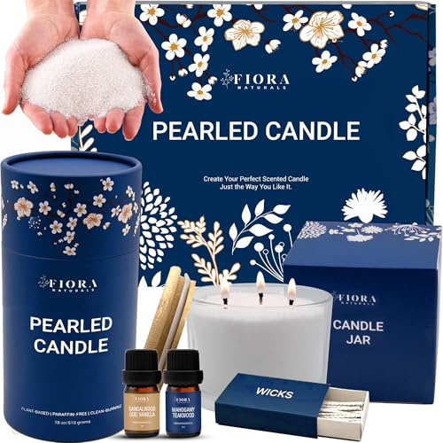 Pearled Candle Sand Valentinstags-Geschenk-Set, 530 ml, 30 Dochte, 2 x natürliche Duftöle + großes Glas im Lieferumfang enthalten, rauchfreie Pulverschneekerzen, bis zu 120 Stunden Brenndauer
