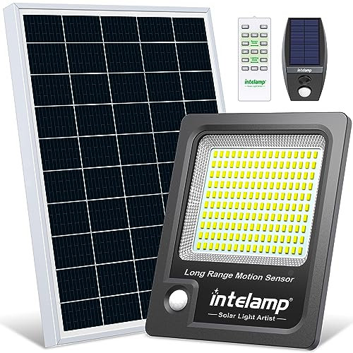 intelamp Focos Solares LED para Exteriores 12000mAh Foco LED Solar para Exteriores Proyector LED Solar Exterior con panel de 2000LM Luz Solar para Lámparas Solares