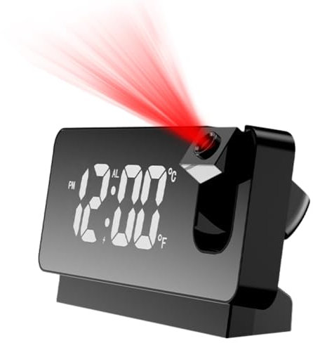 CEWROM Projektionswecker für Schlafzimmer, Digitaler Wecker LED Digitaluhr mit Temperaturanzeige,180° Projektor, Lautstärke Regelbar Schreibtisch Wand Deckenuhr für ältere Kinder, 12/24 H
