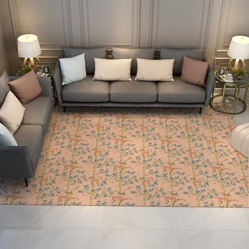 BYLEEHOMED Tapis en Feuille de Bambou 140x200cm Tapis Chinois pour Salon Cerf Mignon Tapis antidérapant Facile à Nettoyer pour Chambre Cuisine Salon
