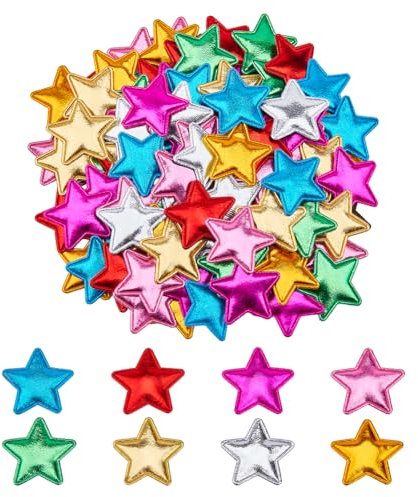 Hobbspring 120 Stück Stern Aufbügler 8 Farben Stoff Stern Verzierungen Gepolstert Glitzer 5 Sterne PU Gepolsterter Stoff Filz Applikationen Für Selbstgemachte Hüte Nähen Kleidungsverzierung