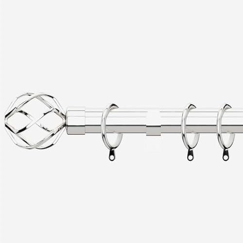 Polished Chrome 28mm Cage Fixed Length Metal Curtain Pole