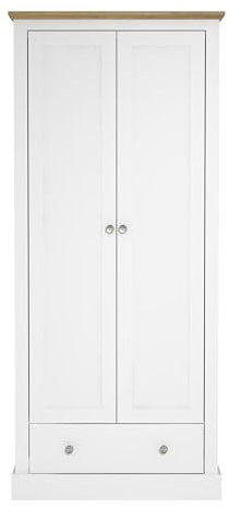 Galano Surrey 2 Door 1 Drawer Wardrobe – Minimalist Bedroom Furniture with Hanging Rail and Drawer – Compact Wardrobe Storage Unit – White/Oak