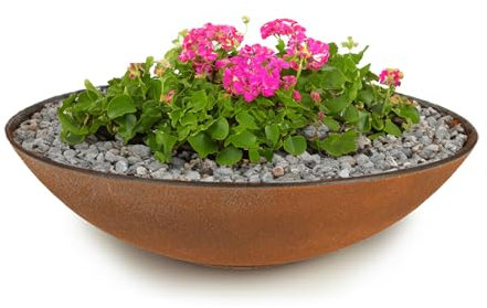 Matches21 - Macetero de 35 cm resistente a la intemperie para exteriores, gran cuenco decorativo plano en aspecto oxidado como cuenco para flores, bonsái o cementerio