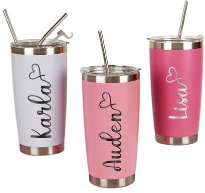 Vaso grabado personalizado de 20 onzas, taza de viaje con nombre personalizado, vasos de acero inoxidable, vaso aislado para dama de honor con popote