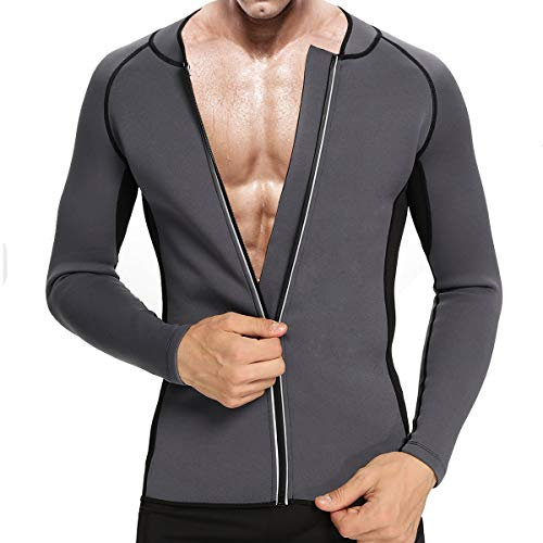 DownLTL Fajas Compresion Reductoras Chaqueta Hombre Neopreno Traje Sauna Long Sleeve Camiseta Running Abdominal Manga Larga con Cremallera Fitness