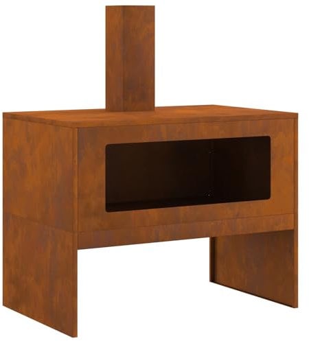 vidaXL Feuerstelle mit Schornstein Stahl 80X50X96 cm In Braun Langlebig Rostbeständig Outdoor-Heizung für Garten oder Patio Rustikales Design Holzfeuerstelle Wetterstahl