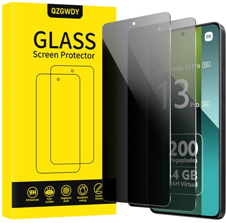 QZGWDY Verre Trempé Anti-Espion pour Xiaomi Redmi Note 13 Pro, Lot de 2 Film Protection Écran Vitre Protecteur Protege Sans Bulles, Dureté 9H, Facile à Installer