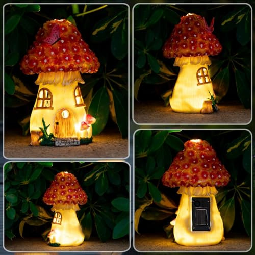 Agwuoetr Outdoor Statue Fairy and Gnome House Waterproof Mushroom Figurines for Outside Patio Lawn Decor Easy Install
