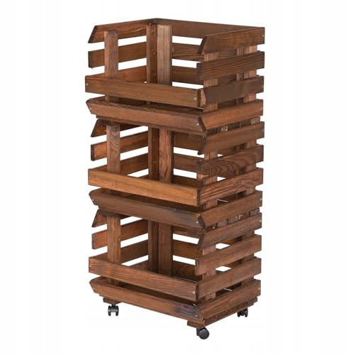 STOLMAK Cassetta Porta Verdura In Legno 37x79x30 cm Con Ruote Scaffale Porta Patate Frutta E Verdura A 3 Livelli Con Ceste Impilabili Contenitore Cucina In Marrone