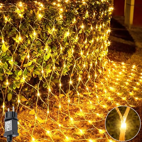 MOLVCE 3x3M 272 leds Lichternetz Außen mit Stecker, 9 Modi Lichtvorhang mit Timer und Speicherfunktion, IP44 Wasserdichtes Erweiterbar Lichternetz für Gärten, Räume, Balkon, Party, Warmweiß