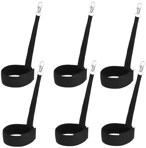Sinbana 6 Stück Skihandschuh Leine mit Metallhaken, Nylon Metall Handgelenkriemen für Ski Snowboard Bergsteigen Outdoor Sport (Schwarz)