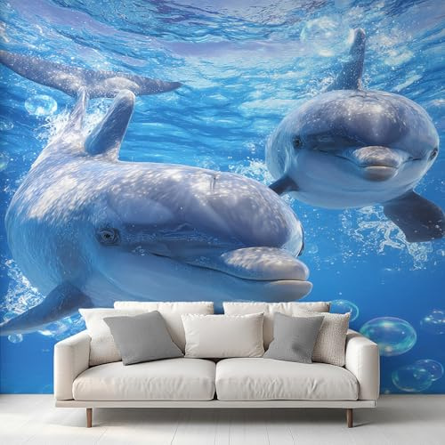 Generisch Tapete Delphin, Fototapete Meereslebewesen, Vliestapete für Schlafzimmer Wohnzimmer, Wand Deko Tapeten, Wandverkleidung 250x175 cm D&O110