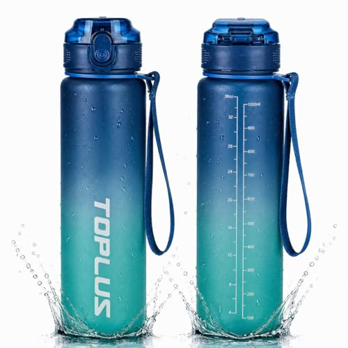 TOPLUS Sports Water Bottle 1L BPA-Free Tritan, Leakproof for Gym Cycling | 1000ml reusable bottle, splash-proof flip lid opens one-handed, carry strap; for men, women, teens, hiking, running, school