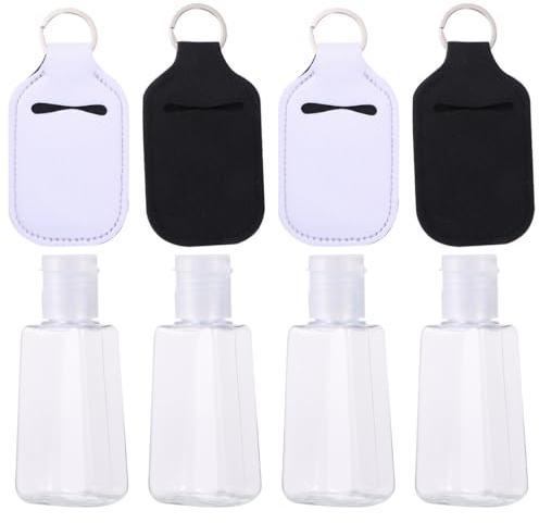 Veemoon Lot de 8 Set de Flacons Rechargeables 30ml avec Étuis en Néoprène Noir et Blanc, Porte-clés Portable pour Savonnette Liquide et Lotion, Bouteilles Vides Réutilisables pour Voyage
