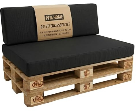 PFM HOME - Palettenkissen Outdoor-Kissen Wasserdicht für Palettensofa Palettenmöbel Europaletten - Gartenkissen mit abnehmbarem Bezug - 1 x Rückenkissen 120 x 40 cm + 1 x Sitzkissen 120 x 80 cm