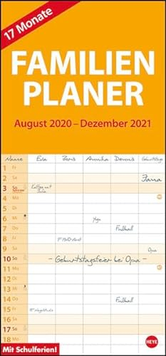 17-Monats-Familienplaner Kalender 2021: 17 Monate. Von August 2020 bis Dezember 2021.