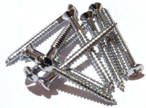 10x Guitar neck plate/bush fixing screws in chrome 4.2mm x 45mm