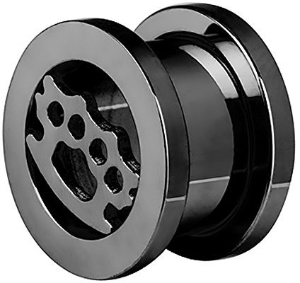 Piercingfaktor Flesh Tunnel Ohr Schraub Ear Plug Piercing Edelstahl Schraubverschluss Schlagring Design 16mm Schwarz