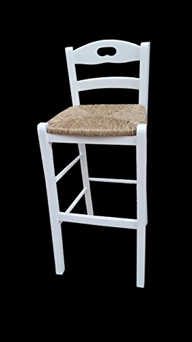 Tabouret de bar, assise en paille, dossier couleur blanc -