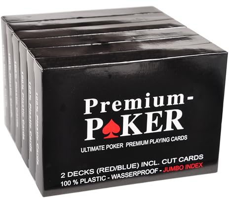 NEU 12 X PREMIUM HIGH END Poker Karten 1POKERKARTEN 100 Prozent Plastik -GROSSER Index - 2 ECKENZEICHEN CASINO QUALITÄT