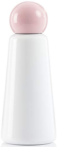 LUND LONDON Stainless Steel Water Bottle | 500ml Insulated Water Bottle BPA Free | Cool and Modern Leak Proof Skittle Bottle Flask | Cold for 24+ Hours, Hot for 12 | White & Pink by