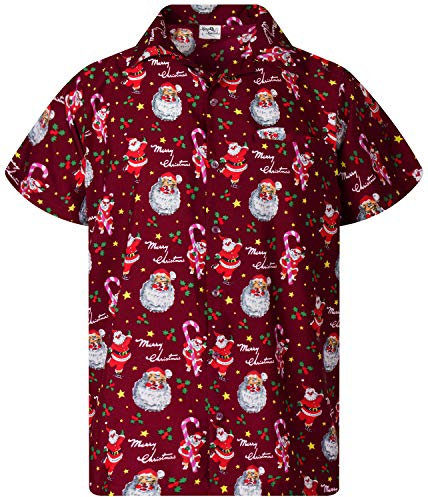 King Kameha Funky-Hawaii-Hemd, Weihnachten, Herren, Kurzarm, Christmas, Candy-Cane, Rot, 6XL