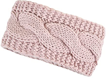 Neverless® warmes Damen Strick-Stirnband Fleece Futter Zopfmuster Ohrenschutz Haarband Knite Headband rosa unisize